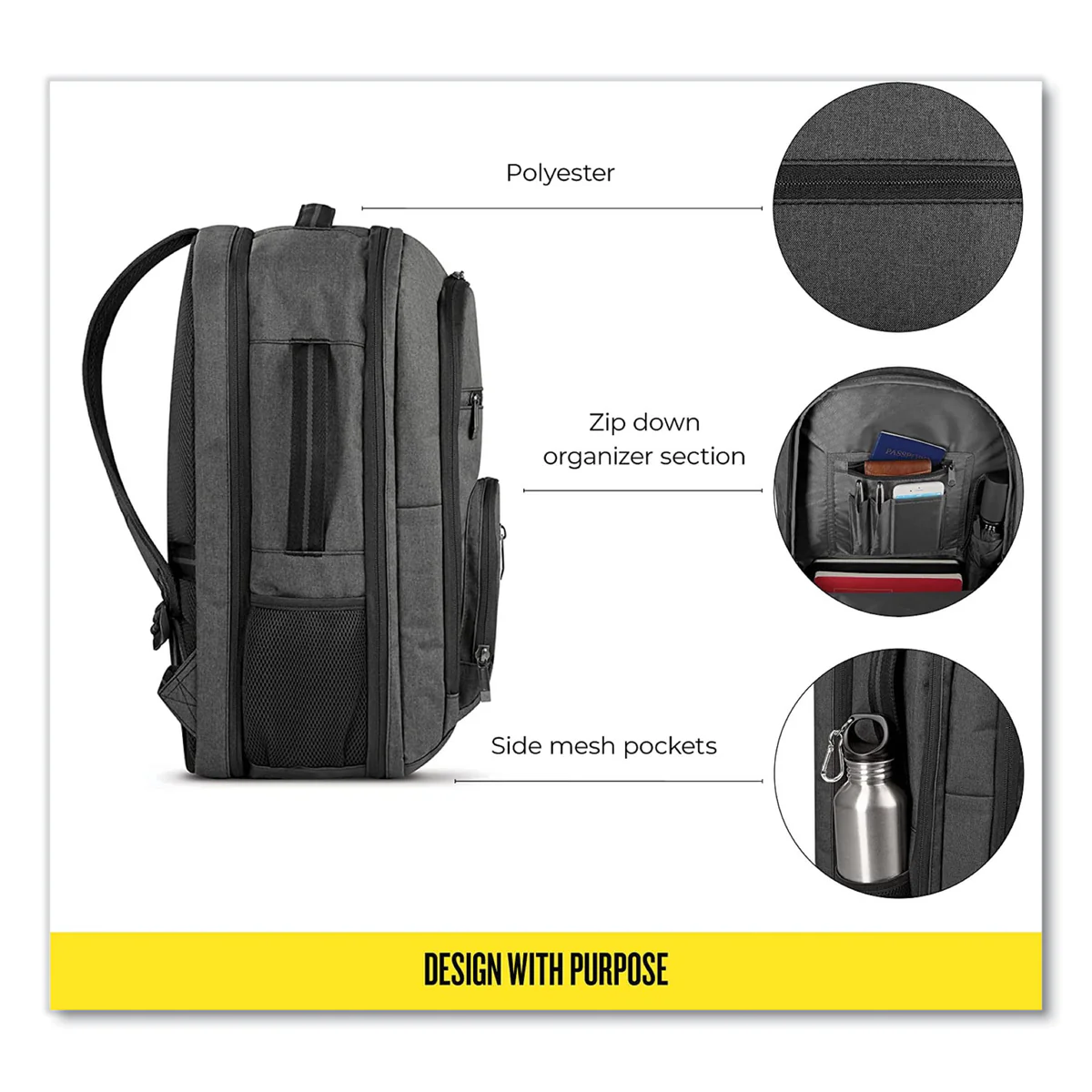Solo Grand Travel TSA Backpack, 17.3", 11.88 x 7 x 19, Dark Gray - Image 4
