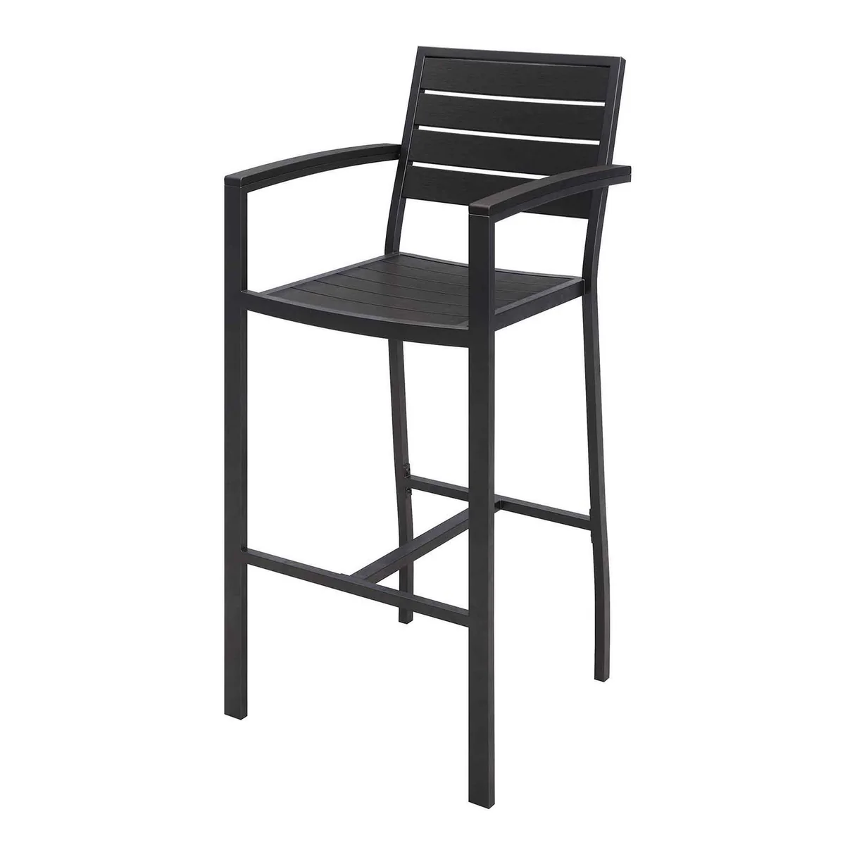 KFI Studios Eveleen Outdoor Bistro Patio Table with Two Black Powder-Coated Polymer Barstools, 30" Square, Black - Image 2