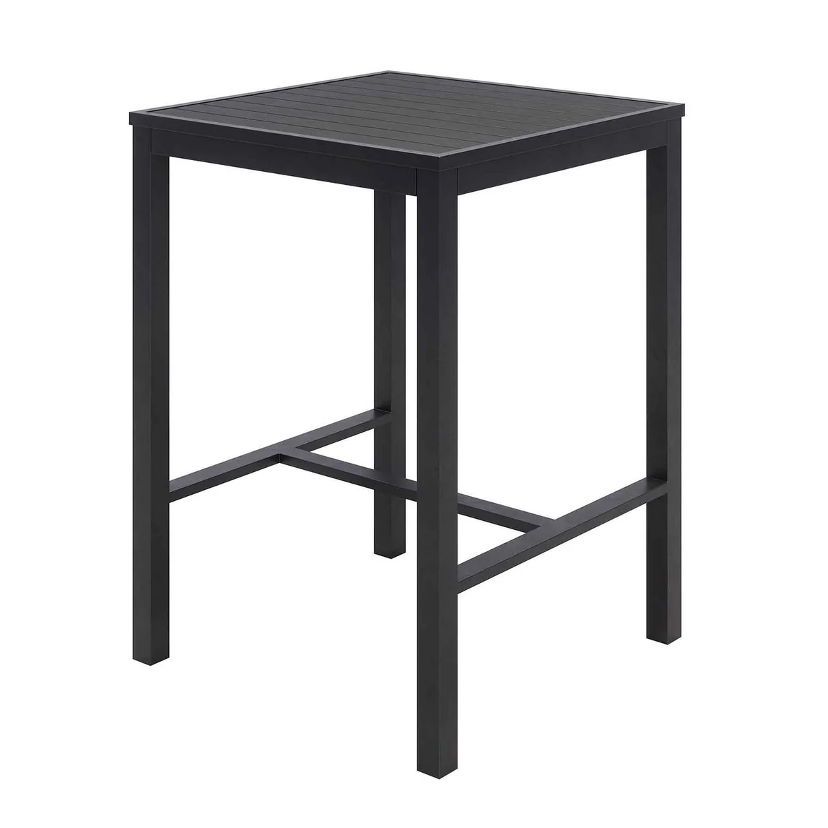 KFI Studios Eveleen Outdoor Bistro Patio Table with Two Black Powder-Coated Polymer Barstools, 30" Square, Black - Image 3