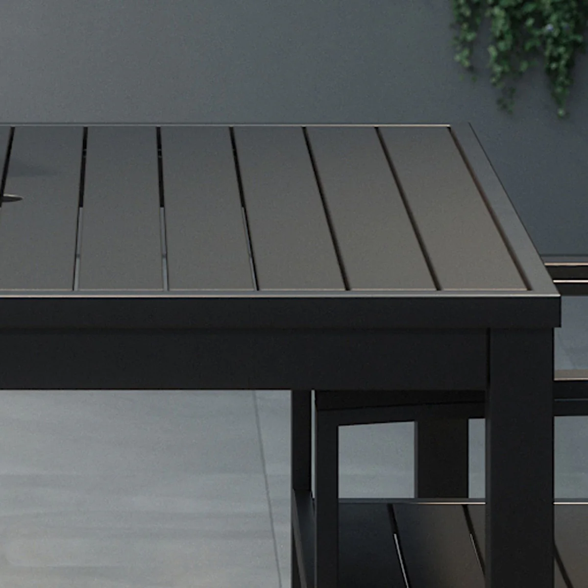 KFI Studios Eveleen Outdoor Bistro Patio Table with Two Black Powder-Coated Polymer Barstools, 30" Square, Black - Image 4