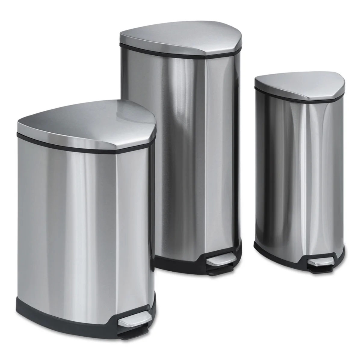 Safco® Step-On Receptacle, 4 gal, Stainless Steel, Chrome/Black