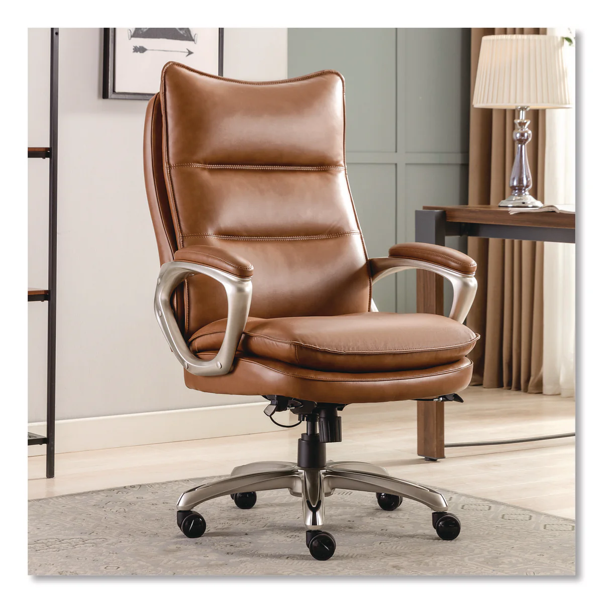 La-Z-Boy® Jenkins Executive Big and Tall Chair, Supports Up to 400 lb, 20" to 23" Seat Height, Brown Seat/Back, Silver/Black Base - Image 2