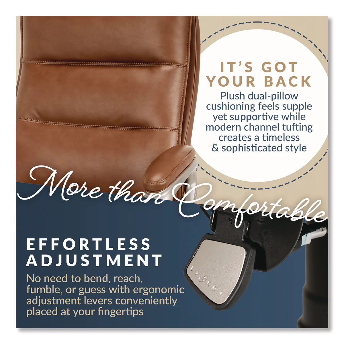 La-Z-Boy® Jenkins Executive Big and Tall Chair, Supports Up to 400 lb, 20" to 23" Seat Height, Brown Seat/Back, Silver/Black Base - Image 6