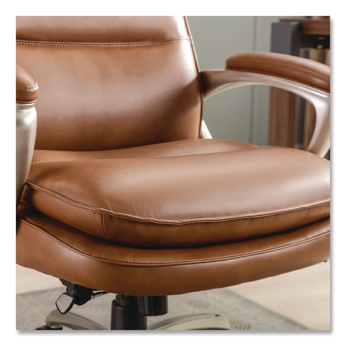 La-Z-Boy® Jenkins Executive Big and Tall Chair, Supports Up to 400 lb, 20" to 23" Seat Height, Brown Seat/Back, Silver/Black Base - Image 8