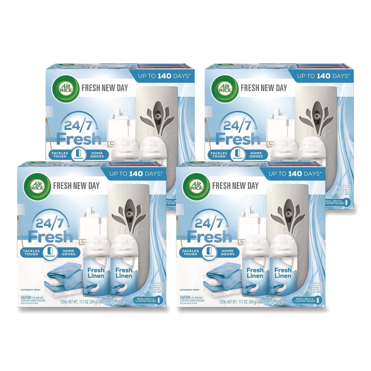 Air Wick® Freshmatic Ultra Automatic Starter Kit, Gadget/(2) 5.89 oz Fresh Linen Refills/AA Battery, 4 Kits/Carton